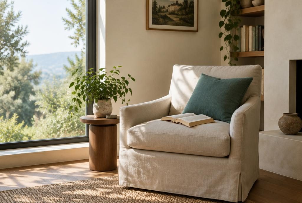 A quiet reading nook beside a sunlit window